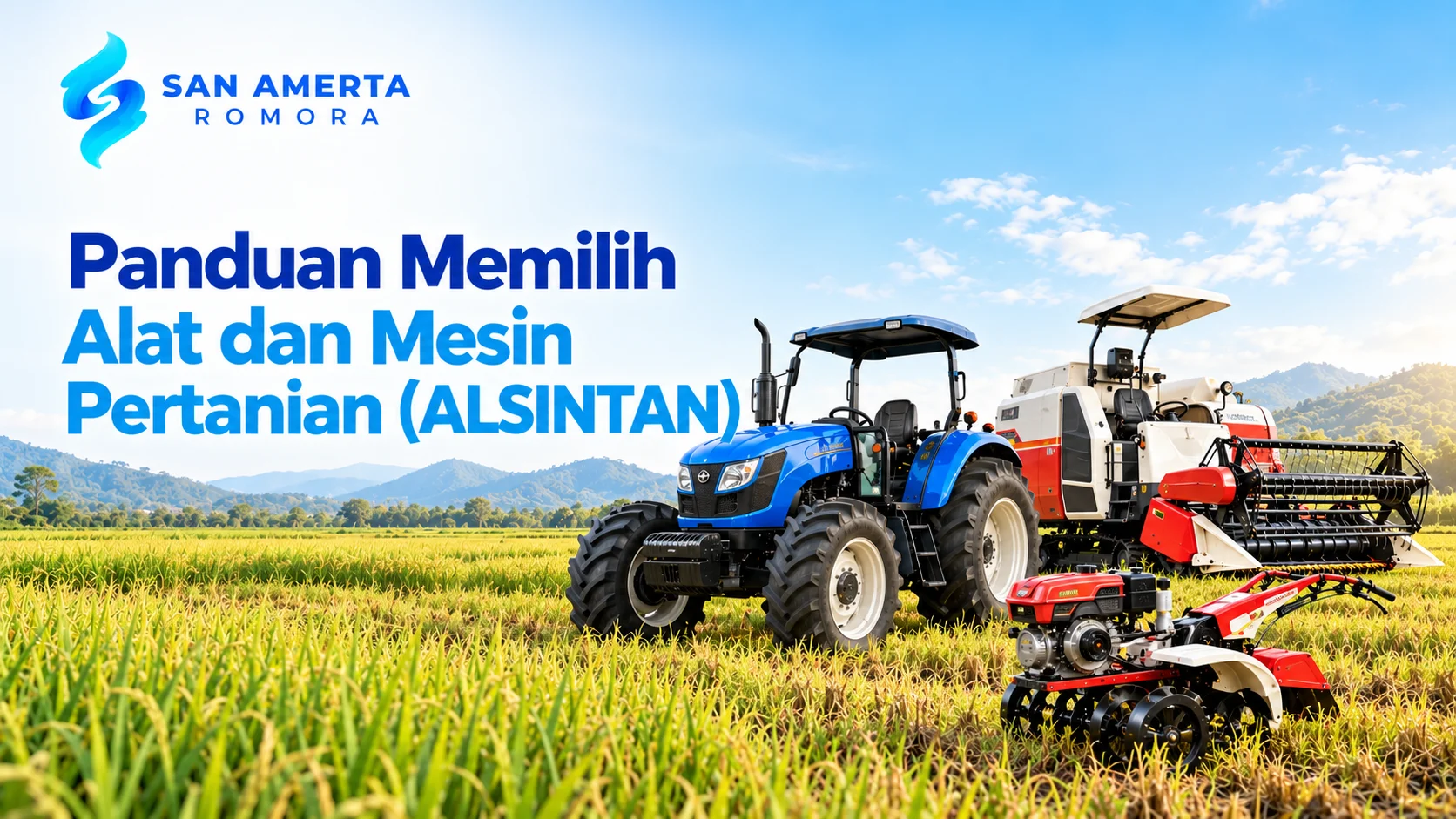 Pengadaan alsintan dinas pertanian berupa traktor, combine harvester, dan cultivator untuk mendukung produktivitas pertanian.